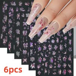 5/8Pcs 3D Hawaiian Flowers Nail Art Stickers Summer Decors with Tropical Leaves Slider Vibrant Pink & White Flowers for Parties* (ONLINE ORDER ONLY)