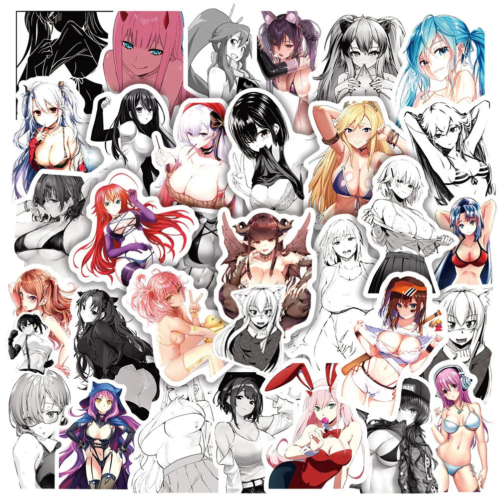 Adult Anime Waifu Stickers Decals - 10/30/50/100pcs Waterproof for Skateboard, Laptop, Phone, Luggage, Car (Online Order Only)