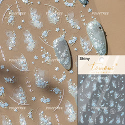 Hazy Feeling Bluestar-Amsonia Hubristic Blue Star Flower Floral Print 5D Soft Embossed Adhesive Nail Art Sticker Manicure Decals (ONLINE ORDER ONLY)