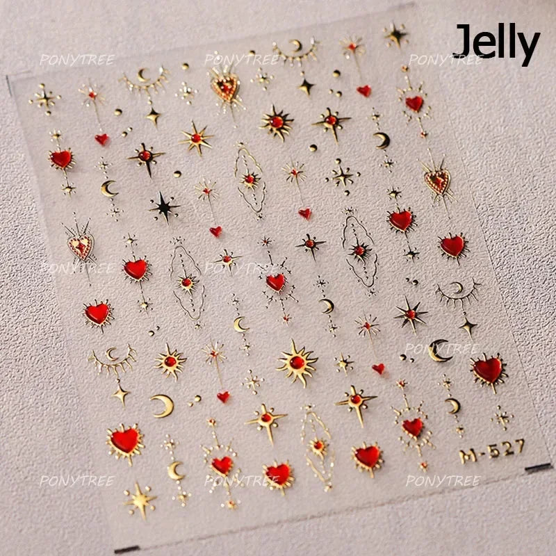 Colourful Star Moon Curved Line Arc Necklace Love Heart Hanging in The Air Starry Night Adhesive Nail Art Sticker Manicure Decal (Online Order Only)