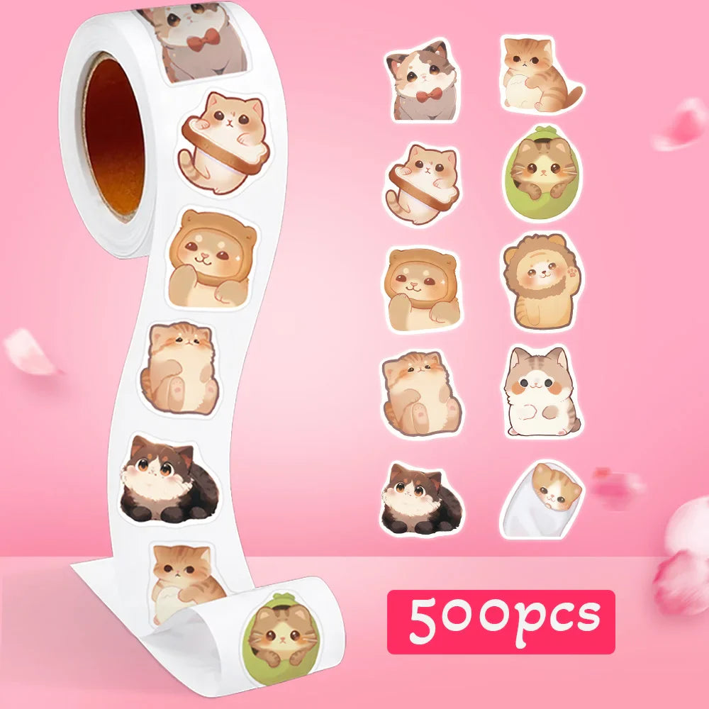 100-500pcs Cute Fat Cat Sticker Thank You Sticker DIY Gift Baking Package Decoration Lables Scrapbooking Stationery Supplies (ONLINE ORDER ONLY)