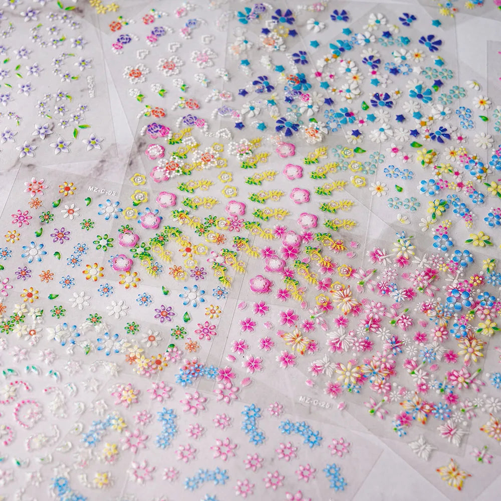 30 Sheet 3D Flower Nail Stickers Decals 6.5*5cm Transparent White Floral Leaf Butterflies Heart Nail Art Adhesive Strip Supplies (ONLINE ORDER ONLY)