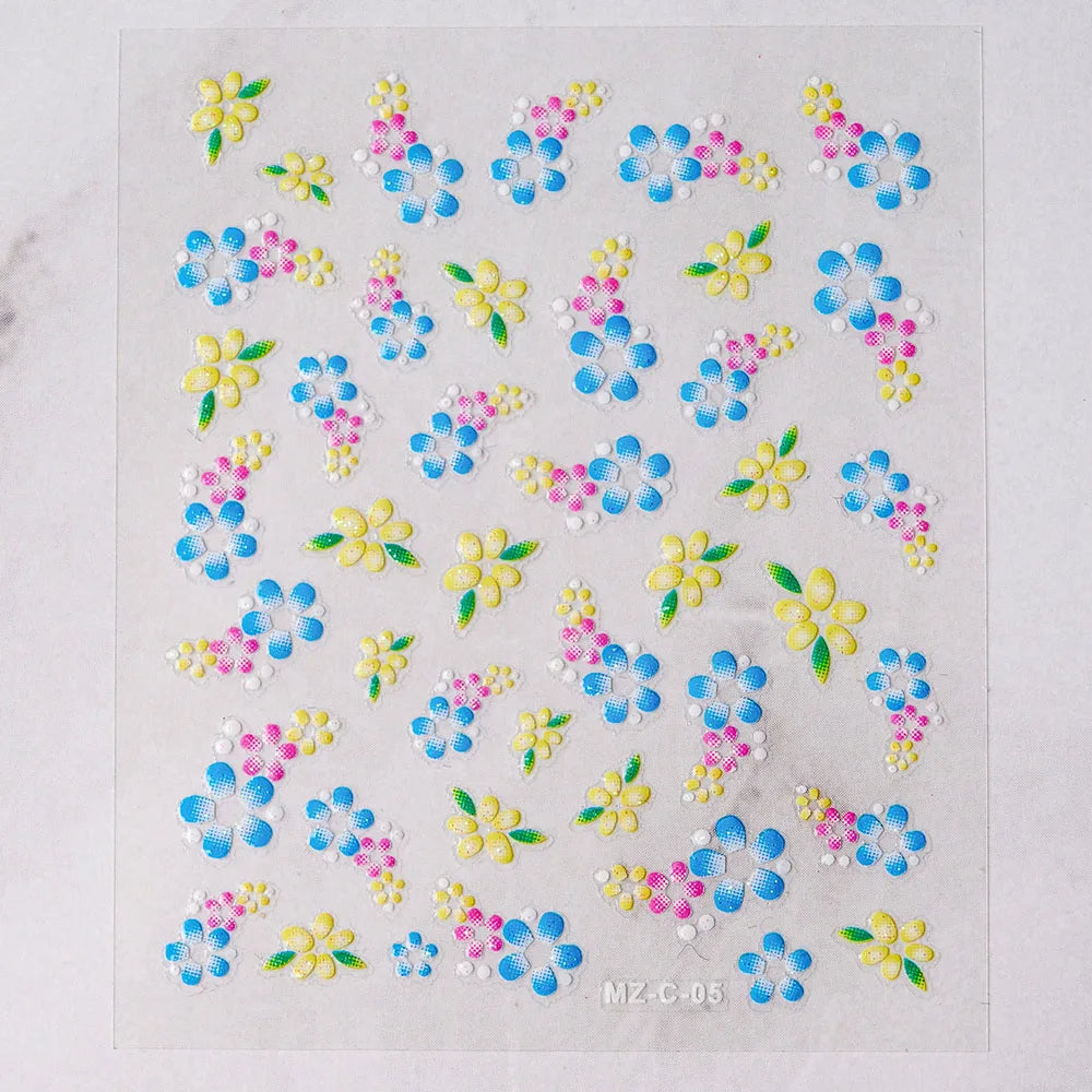 30 Sheet 3D Flower Nail Stickers Decals 6.5*5cm Transparent White Floral Leaf Butterflies Heart Nail Art Adhesive Strip Supplies (ONLINE ORDER ONLY)