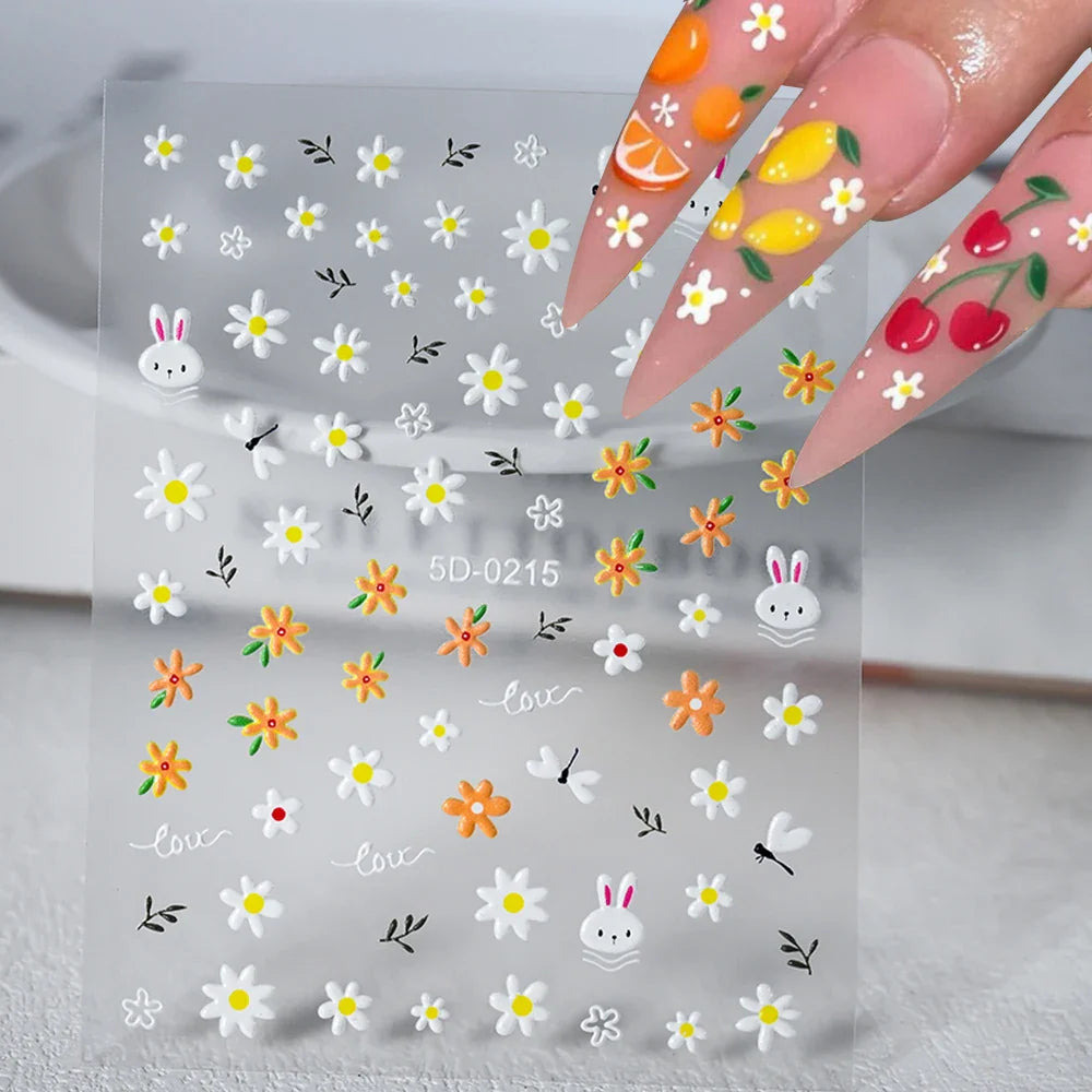 1pc 5D Flower Design Nail Art Stickers Colorful Flowers Nail Art Decals For DIY & Nail Salons Self-Adhesive Nail Art Supplies *^ (ONLINE ORDER ONLY)
