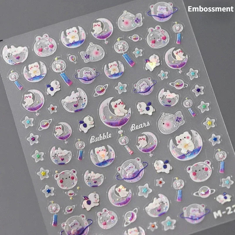 Cute Bowknot Dog Puppy Bear Strawberry Cake Fruit Juice Coffee Desserts Corgi Cherry Adhesive Nail Art Stickers Manicure Decals (ONLINE ORDER ONLY)