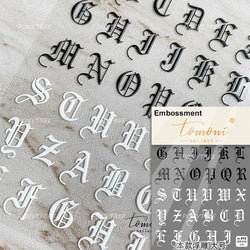 Romantic White Black Capital English Letters Chic Gold Punk Colorful Stamp Word 3D Self Adhesive Nail Art Sticker Manicure Decal (ONLINE ORDER ONLY)