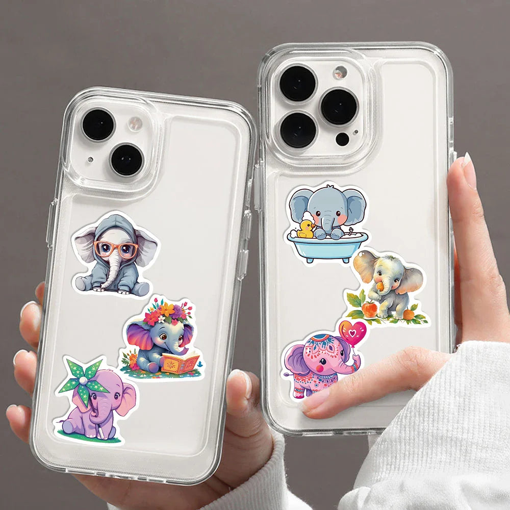 50pcs Elephant Stickers Pack Cute Animal Stickers Kawaii Stickers for Water Bottles Laptop Luggage Cartoon Waterproof Sticker (Online Order Only)