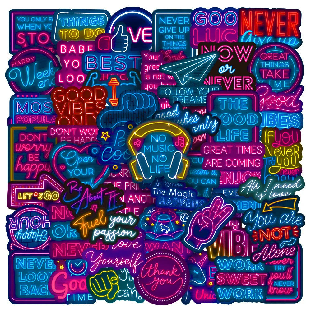 10/30/50PCS Graffiti Neon Stickers Personalized Laptop Car Guitar Cup Mobile Phone Motorcycle Cartoon Decoration Gift Wholesale (ONLINE ORDER ONLY)