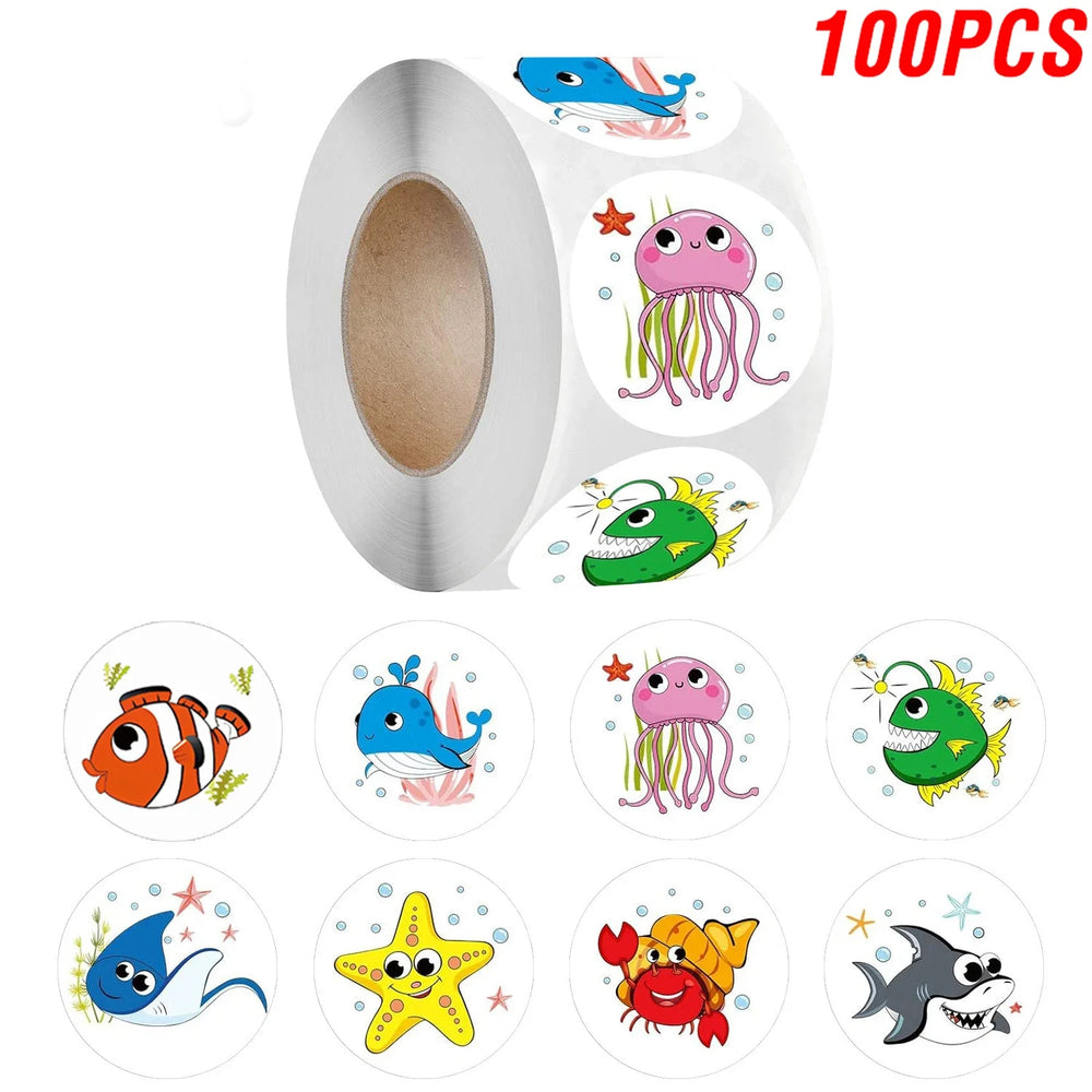 100-500pcs Ocean Kids Birthday Stickers Under The Sea Animal Reward Sticker DIY Gift Decoration Label Stationery (ONLINE ORDER ONLY)