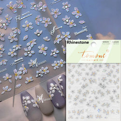Dried Flowers Rose Butterfly Love Heart Golden Stroke Flying Crane Silver Adhesive Nail Art Stickers Rhinestone Manicure Decals (ONLINE ORDER ONLY)