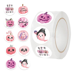 500pcs Pink Halloween Reward Stickers Roll Pumpkin Cute Ghost Decals for School Teacher Kids Student Stationery Stickers (ONLINE ORDER ONLY)