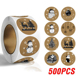 100-500pcs Kraft Paper Stickers Christmas Gift Decoration Sticker For Package Stationery Stickers Happy Decoration Seal Label (ONLINE ORDER ONLY)