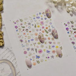 Gold Foil Dried Flowers Leaf Floral Print Daisy Rose Flower Peach Blossom Adhesive Nail Art Decoration Sticker Manicure Decals (ONLINE ORDER ONLY)