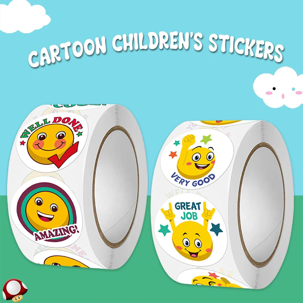 Smile Face Sticker Kids Reward Sticker Yellow Dots Labels Happy Animal  Sticker Kids Toys School Teacher Student Stationery (ONLINE ORDER ONLY)
