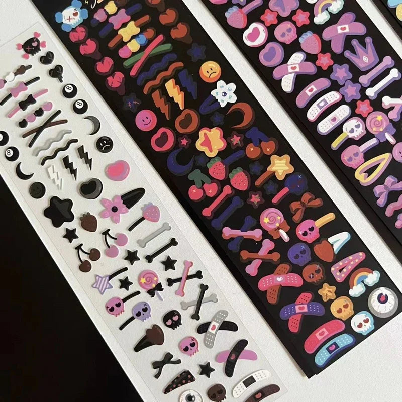 Korean Ins Dark Skull Love Key Chain Sticker Scrapbooking Photo Frame Handmade Stationery Decorative Kawaii Stickers Art Supply (ONLINE ORDER ONLY)