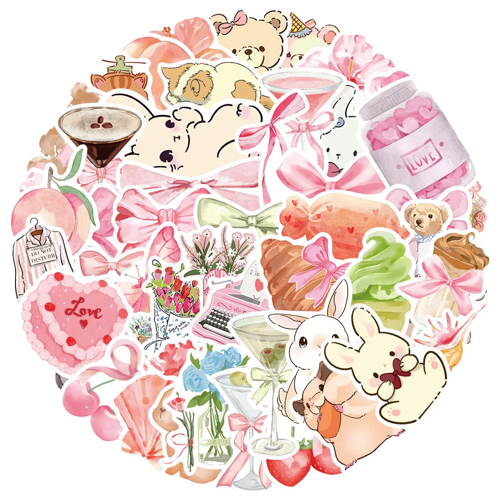 Cute Pink Cartoon Stickers for Suitcase, Skateboard, Laptop, Luggage, Phone - 10/30/50PCS (Online Order Only)