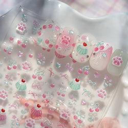 Colored Shiny Jelly Claw Paw Pudding Dessert Cherry Bowknot Cake Bow Tie Drink Food Love Heart Nail Art Sticker Manicure Decal (ONLINE ORDER ONLY)