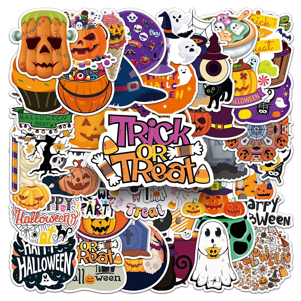 Cartoon Halloween Stickers 10/30/50pcs for Phone, Bike, Fridge, Laptop, Luggage, Car, Kids (ONLINE ORDER ONLY)