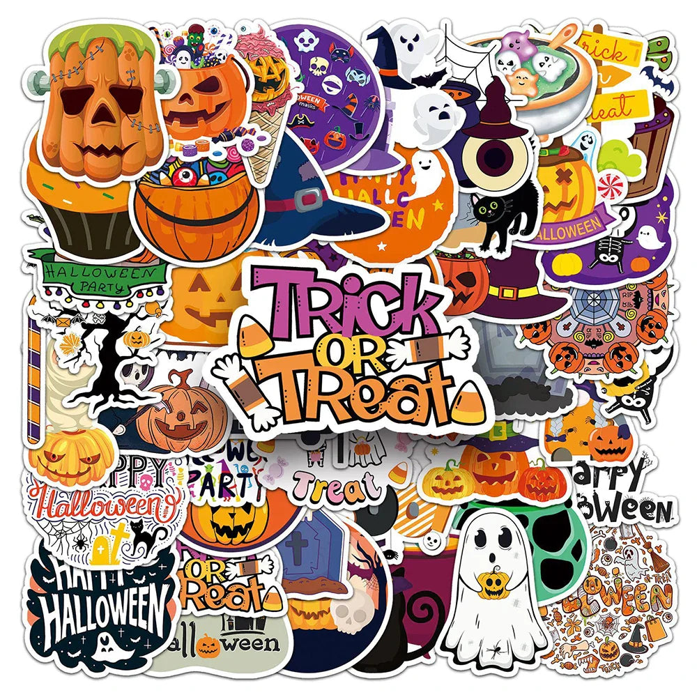 Cartoon Halloween Stickers 10/30/50pcs for Phone, Bike, Fridge, Laptop, Luggage, Car, Kids (ONLINE ORDER ONLY)