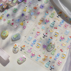 Soda Fruit Beverage Bottle Bear Watermelon Popsicle Dessert Ice Cream Cat Cherry Strawberry Bow Summer Nail Art Stickers Decals (ONLINE ORDER ONLY)