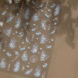 Hazy Feeling Bluestar-Amsonia Hubristic Blue Star Flower Floral Print 5D Soft Embossed Adhesive Nail Art Sticker Manicure Decals (ONLINE ORDER ONLY)