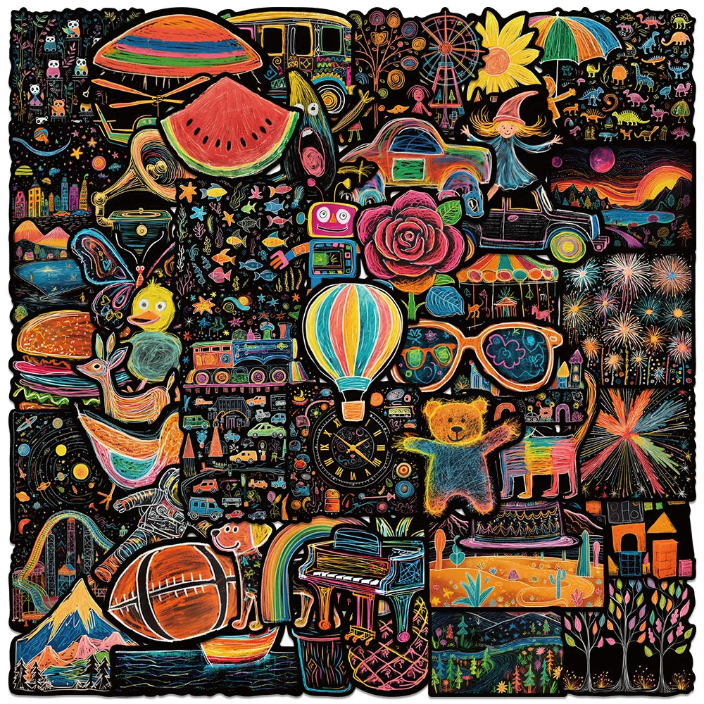 50pcs Funny Cartoon Kids Drawing Stickers Laptop Water Bottle Stickers Luggage Phone Skateboard Waterproof Graffiti Decals (ONLINE ORDER ONLY)
