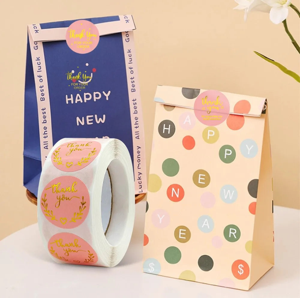 50-500pcs Labels 1inch Round Gold Foil Thank You Stickers For Cards Envelope Sealing Label Stickers Wedding Party Gift Sticker (ONLINE ORDER ONLY)