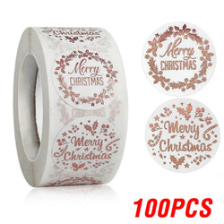 100-500pcs Rose Gold Merry Christmas Stickers Self-adhesive Holiday Stickers For Christmas Decors Wedding Party Cards Label (Online Order Only)
