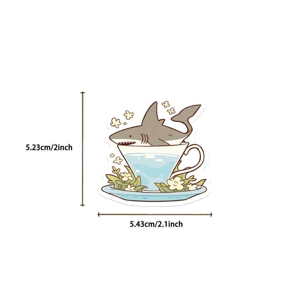 50pcs Shark And Cup Stickers Cartoon Waterproof Pvc Decals for Skateboard Helmet Laptop Bicycle Motorcycle Stickers Kids Toy (ONLINE ORDER ONLY)