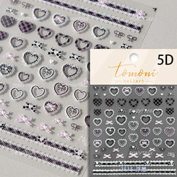 Black Silver Bowknot Love Heart Lace Irregular Line Lava Chic Self Adhesive Nail Art Stickers Embossed Reliefs Manicure Decals (Online Order Only)