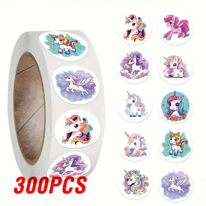 100-500pcs Cartoon Animal Unicorn Stickers Kindergarten Children's Reward Sticker Gift Decorative Decals Kids Encourage Label (Online Order Only)