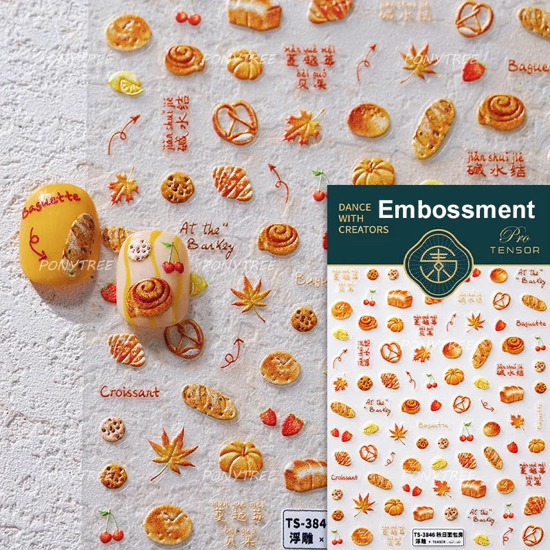 Squirrel Mushroom Apple Strawberry Cherry Pinecone Ginkgo Leaf Self Adhesive Nail Art Stickers Butterfly Flower Manicure Decals (ONLINE ORDER ONLY)