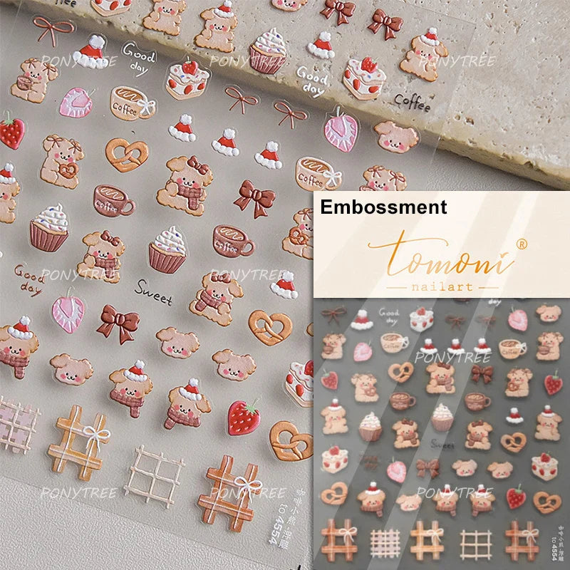 Cute Apple Fruit Dog Puppy Cat Kitten Adhesive Nail Art Sticker Charming Delicate Rhinestone Shiny Manicure Decals Nail Supplies (ONLINE ORDER ONLY)