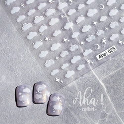 1pc Cute White Cloud Nail Stickers Ultra Thin Nail Art Stickers Self Adhesive Decals Star Moon/Flower/Clouds Kawaii Nail Decals (Online Order Only)