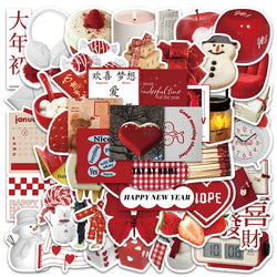 10/30/50PCS 2023 New Year Red Stickers Ins Style Cartoon Decals Toys For Kids DIY Skateboard Luggage Phone Suitcase Wall Sticker (Online Order Only)