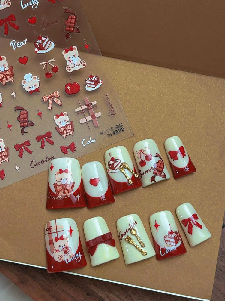 Bowknot Bear Cake Chocolates Food Star Cherry Apple Cook Love Heart Adhesive Nail Art Sticker Rhinestone Reliefs Manicure Decal (ONLINE ORDER ONLY)