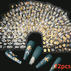 12PCS White Flowers Leaves 3D Nail Stickers Star/Moon/Sun Nail Art Decoration Decals Geometric Flower Stickers Nail Art Supplies (ONLINE ORDER ONLY)