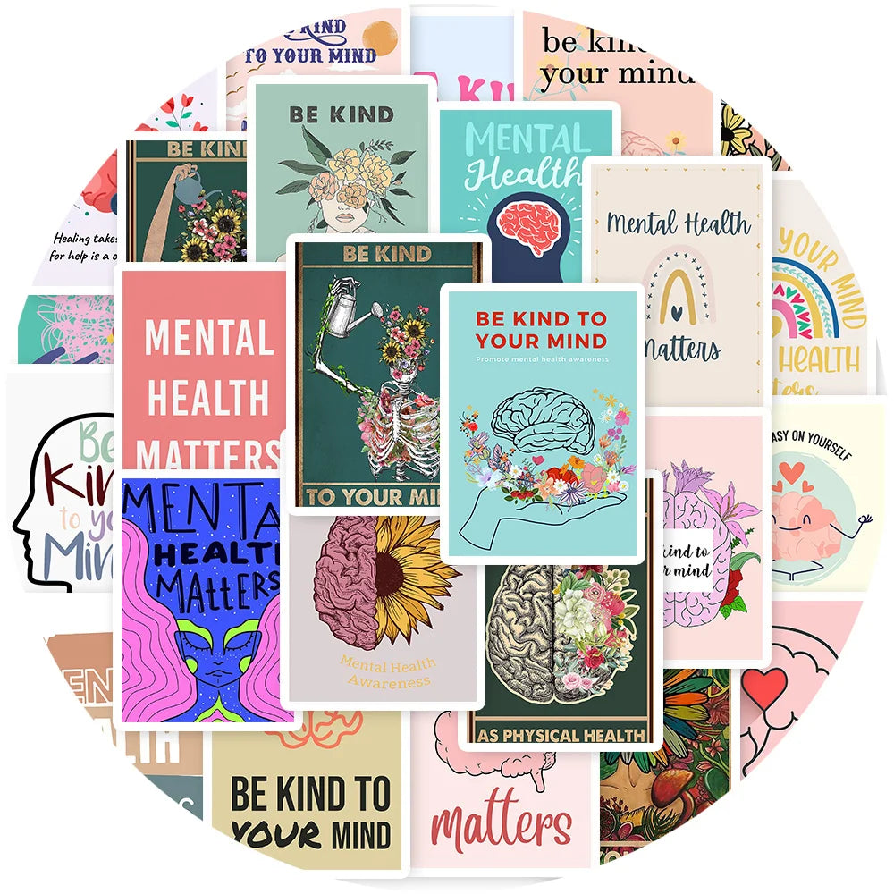 25Pcs Mental Health Awareness Sticker For Phone Cup Bottle Luggage Laptop Fridge Guitar Waterproof Decal Kid Gift Toy Decor (ONLINE ORDER ONLY)
