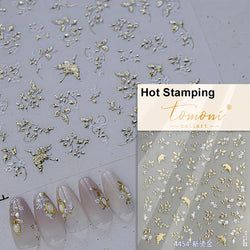 Dried Flowers Rose Butterfly Love Heart Golden Stroke Flying Crane Silver Adhesive Nail Art Stickers Rhinestone Manicure Decals (ONLINE ORDER ONLY)