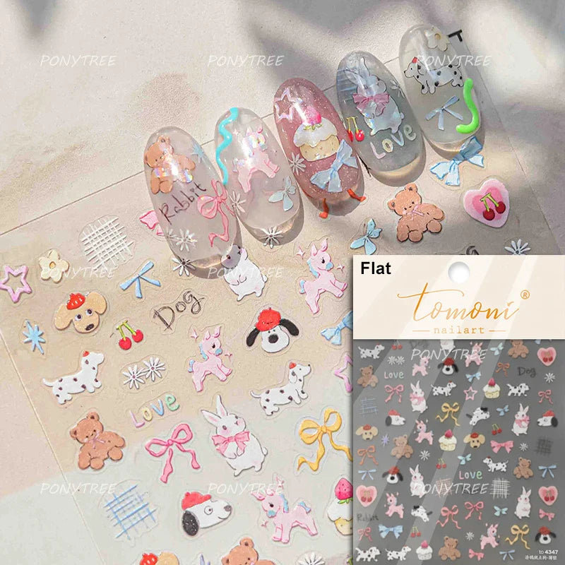 Pink Juicy Strawberry Fruit Cutting Line Ribbon Bowknot Star Happy Sweet Lovely Fruits Delicate Nail Art Stickers Manicure Decal (ONLINE ORDER ONLY)
