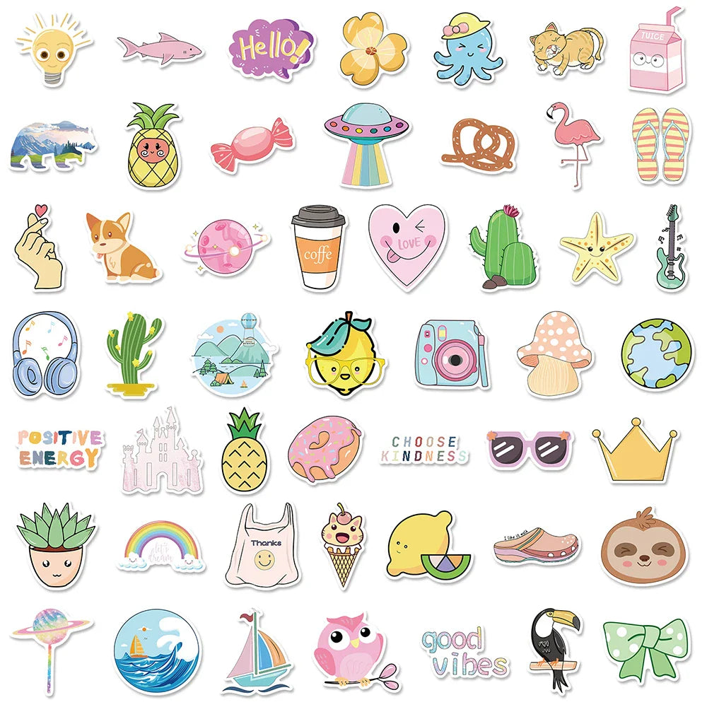 10/30/50/100PCS VSCO Cartoon Stickers For Girls Cute Decals DIY Notebook Phone Motorcycle Bicycle Laptop Suitable Trendy Sticker (Online Order Only)