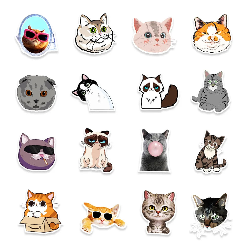 10/30/50PCS Kawaii Cats Cartoon Sticker Animal Cute Decals Toy For Kids DIY Suitcase Fridge Phone Scrapbook Stationary Fridge (ONLINE ORDER ONLY)