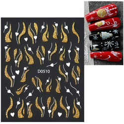 1pc Christmas Nail Sticker 3D Gold Glitter Snowflake Elk Penguin Bells Design Adhesive Nail Slider Decals Winter Manicure Decor* (Online Order Only)