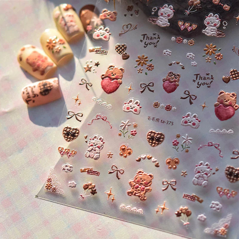 Cookies Chocolate Love Heart Flower Bowknot Rabbit Bunny Lace Bear Star Bouquet Rabbit Adhesive Nail Art Sticker Manicure Decal (ONLINE ORDER ONLY)