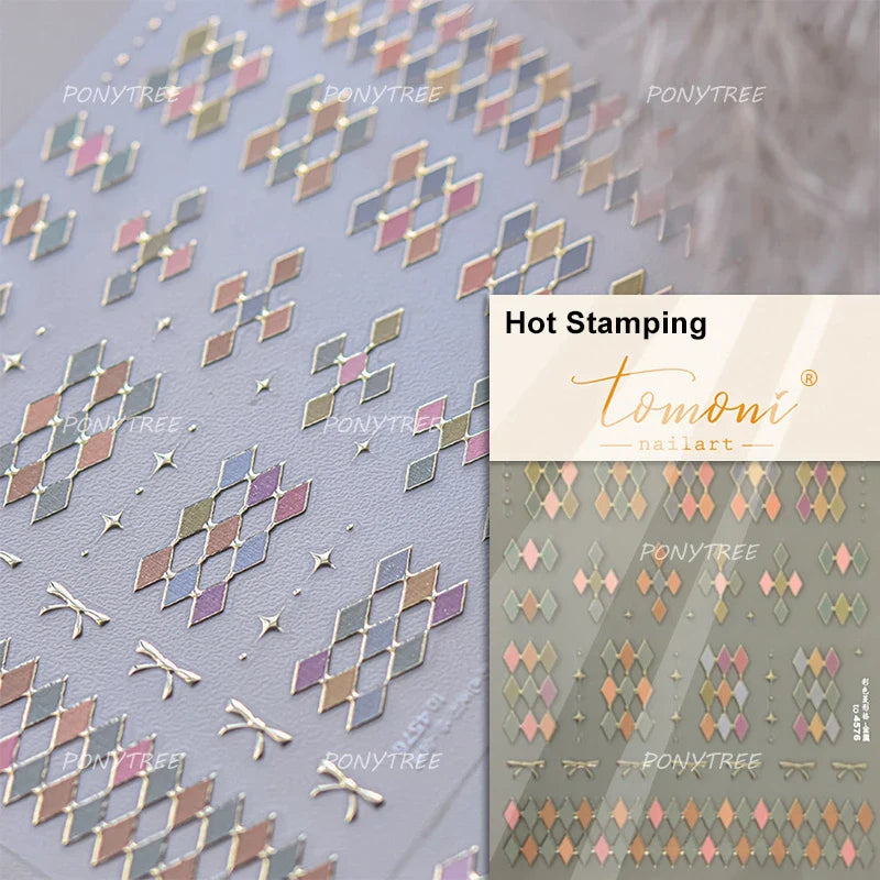 Geometric Grid Square Butterfly Snow Star Metal Self Adhesive Nail Art Sticker Snowflake Rhinestone Manicure Decal Nail Supplies (ONLINE ORDER ONLY)