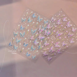 Blue Purple Tulip Flower Butterfly Garden Blossom Floral Charming Delicate 5D Relief Adhesive Nail Art Stickers Manicure Decals (ONLINE ORDER ONLY)