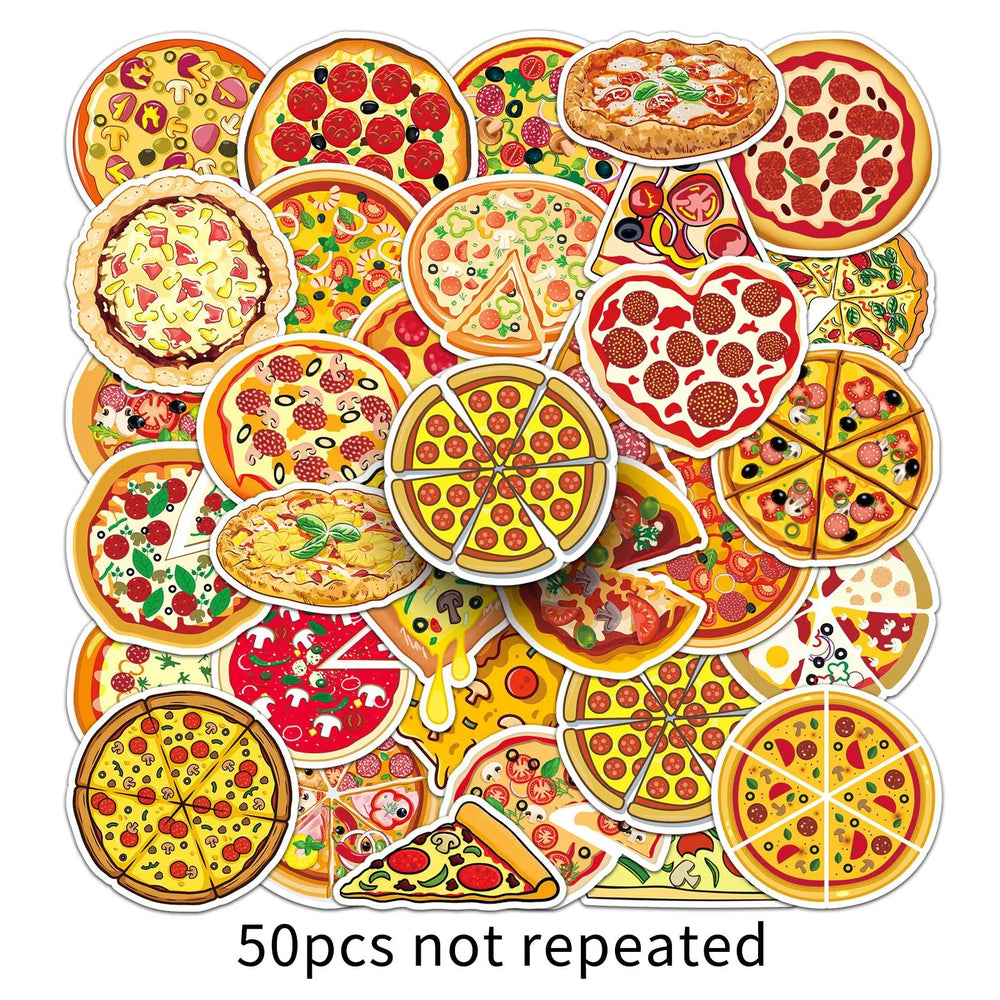 50pcs Cartoon Pizza Stickers for Helmet, Wall, Desktop Decoration (ONLINE ORDER ONLY)