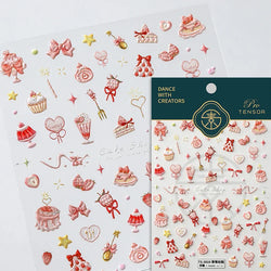 Colorful Food Pudding Alkali Water Bowknot Cream Fork Cup Bread Jelly Fruit Cartoon Cake Relief Nail Art Sticker Manicure Decals (ONLINE ORDER ONLY)