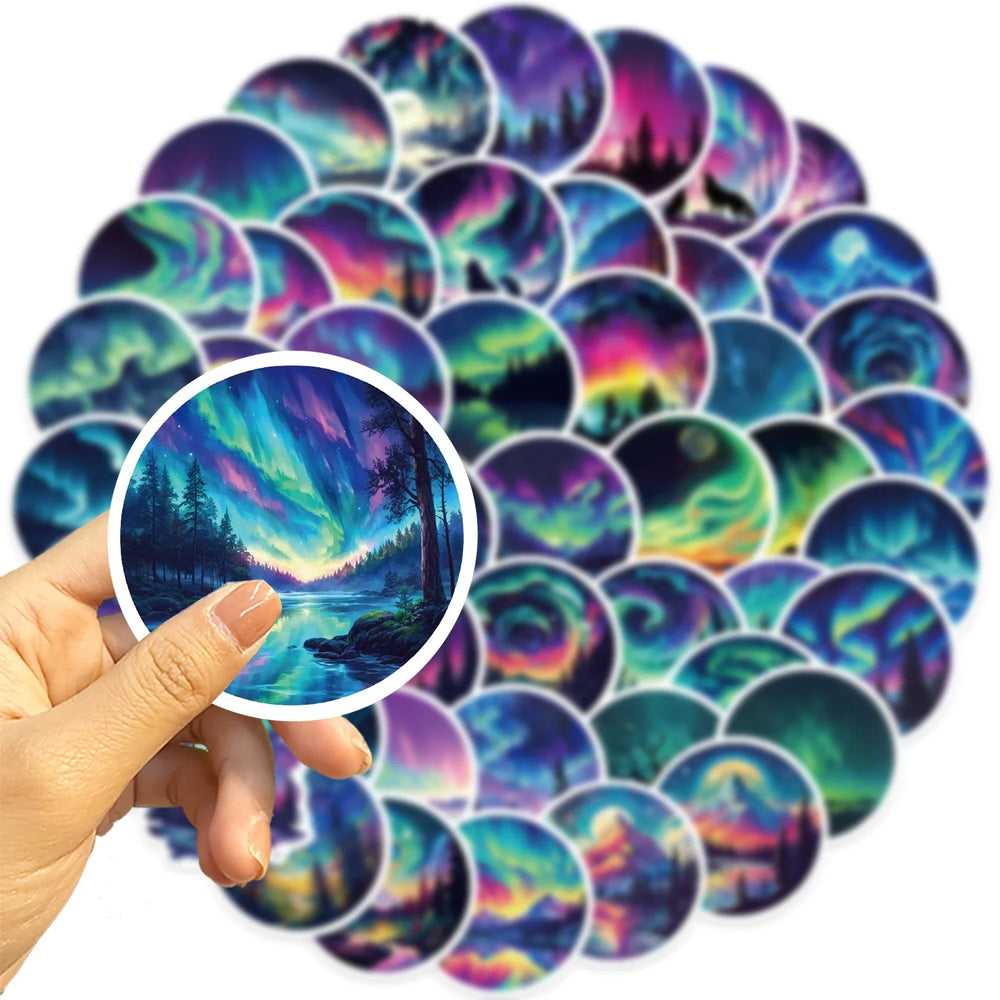 50Pcs Northern Lights Art Cartoon Stickers Mobile Phone Case Luggage Skateboard DIY Decorative Waterproof Stickers For Toy (ONLINE ORDER ONLY)