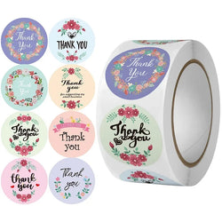 100-500PCS seals stickers Thank You Stickers for Business New Small Merci Roll Sticker Packaging Sticker Flower Rolling Label (ONLINE ORDER ONLY)